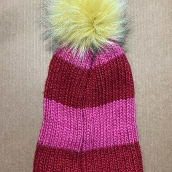 Hat Attack Telluride Stripe Knit Beanie With Raccoon Fur Pom Winter Hat